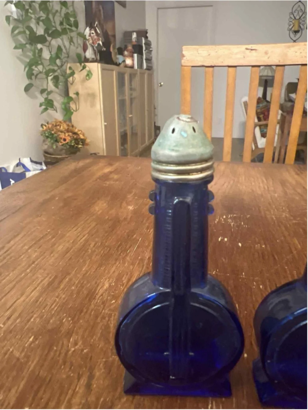 Vintage Hazel-Atlas Cobalt Blue Depression Glass “Banjo” Salt & Pepper Shakers